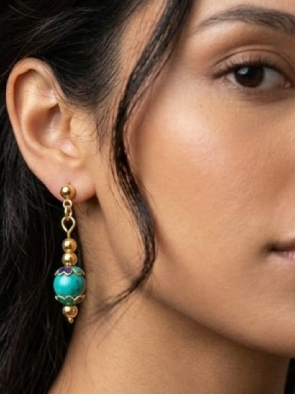 Cloisonne Cap Pierced Earrings Green